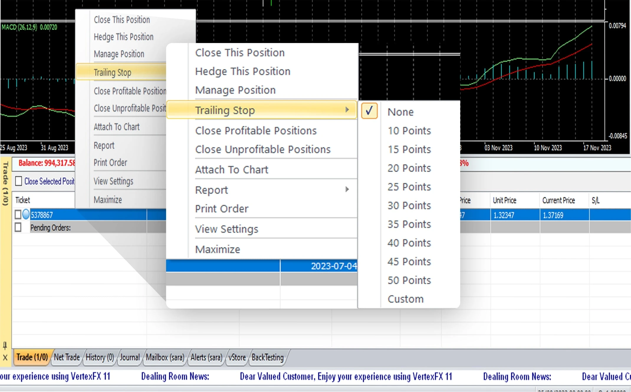 Trailing Stop Feature